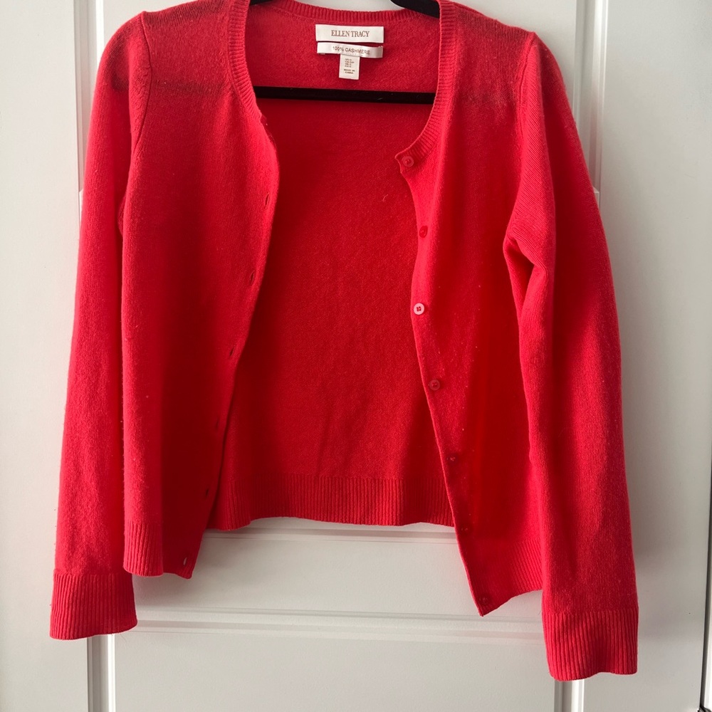 Ellen Tracy Coral 100% Cashmere Sweater